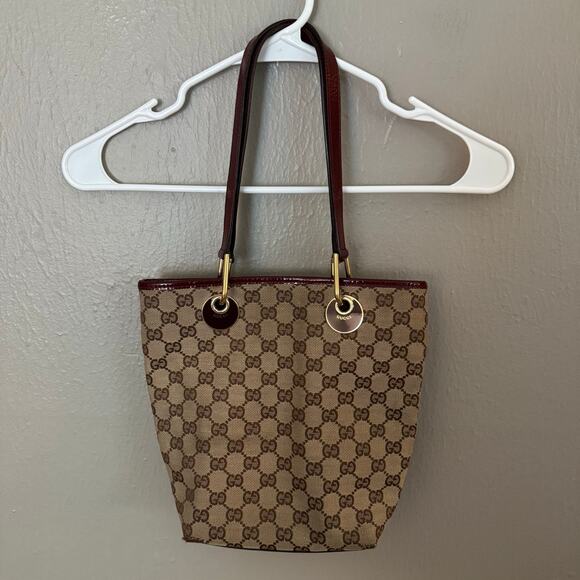 GUCCI Eclipse Small Tote In Canvas Red Designer Logo Bag bucket shoulder - Picture 1 of 16